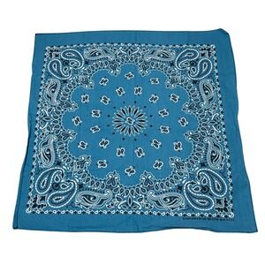 Hav-A-Hank Cotton Teal Blue Paisley Bandanna 15187 USA Rave Moon Star Western